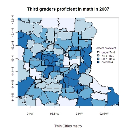 Third graders proficient in math in 2007 choropleth Twin Cities.jpg